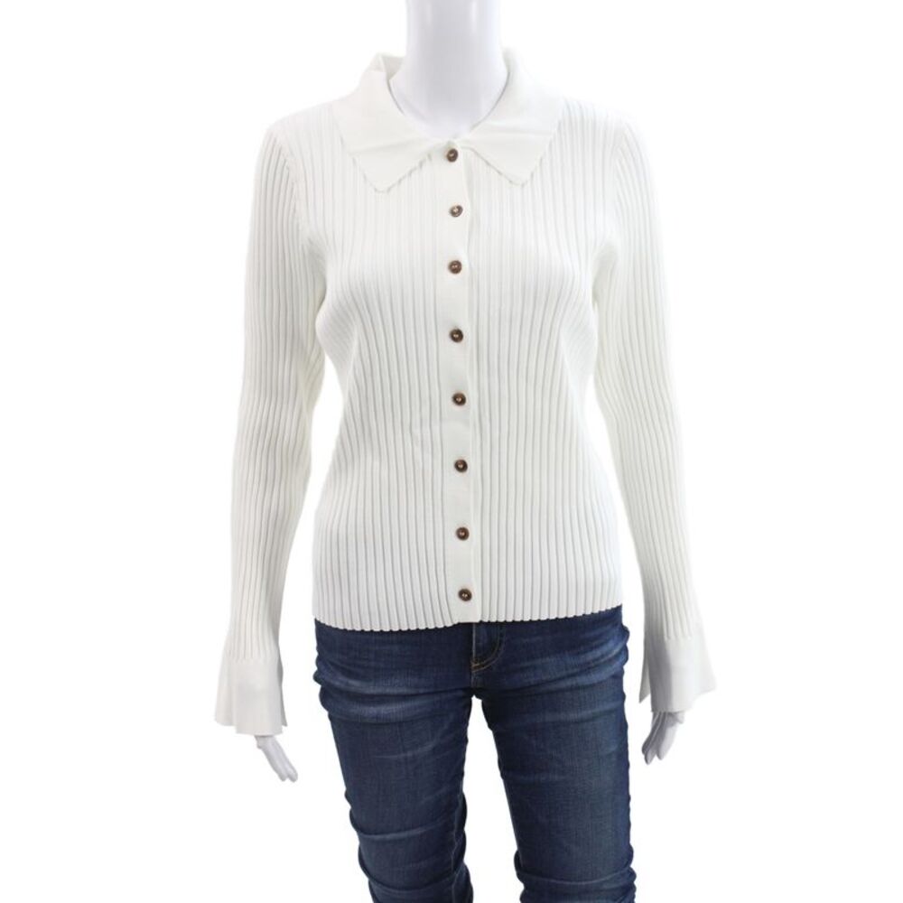 Designer Women Collared Long Sleeve Solid Viscose Cardigan Size L